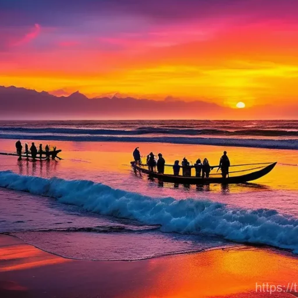 페루 해변 여행지 추천 - **Vibrant Sunset Surf in Northern Peru:** A dynamic, wide-angle shot capturing a lively sunset on th...
