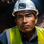 페루의 주요 산업 및 경제 동향 - A realistic, high-resolution photograph showcasing a dedicated Peruvian miner deep within a modern, ...